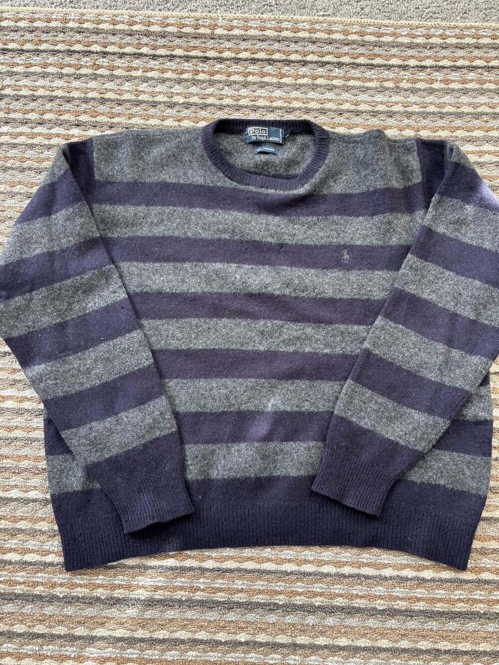 Polo Ralph Lauren Striped Lambswool Sweater Size XXL Gray Blue
